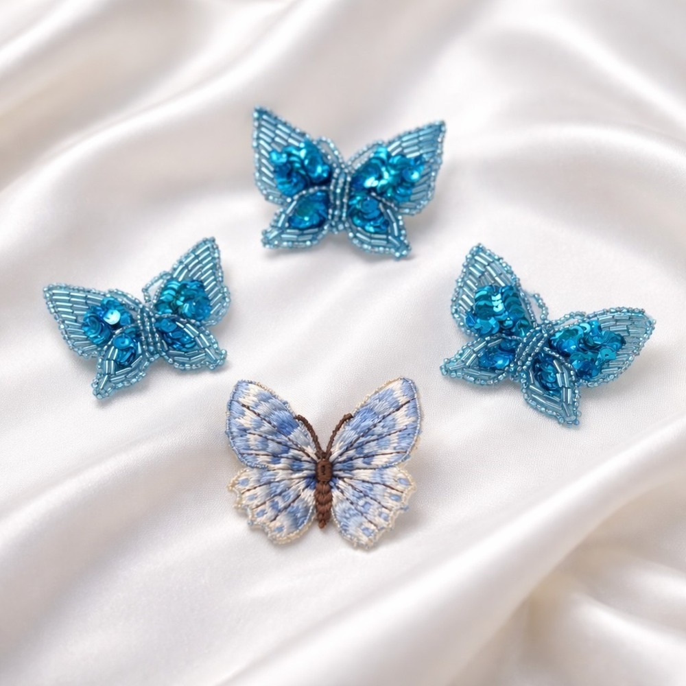 Vtg Flying Butterfly Beaded Sequined & Embroidered Sew-On Applique Craft Patches